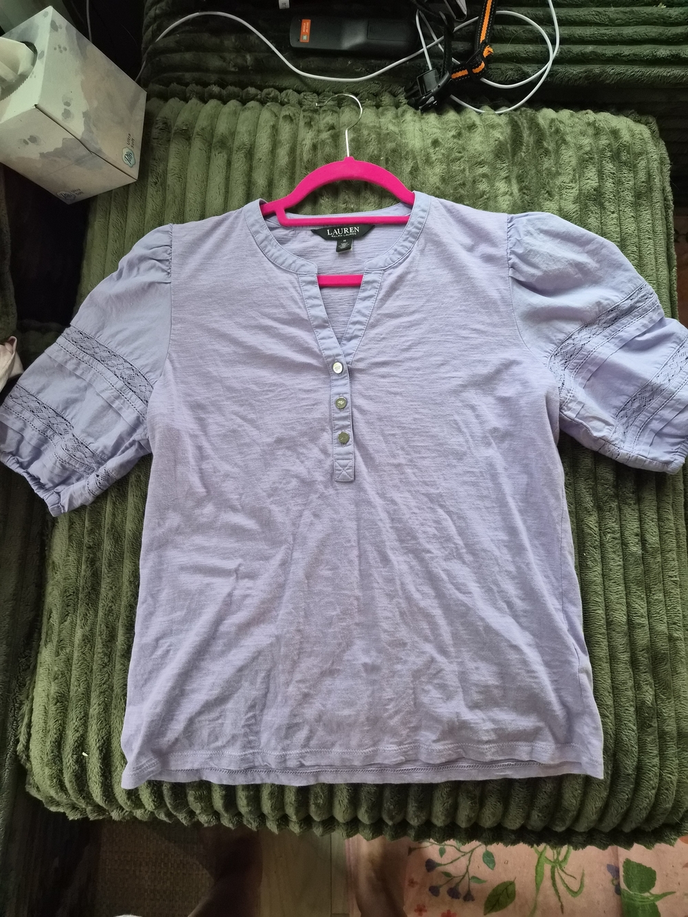 Ralph LAUREN Lavender Short Sleeve Henley Top - M